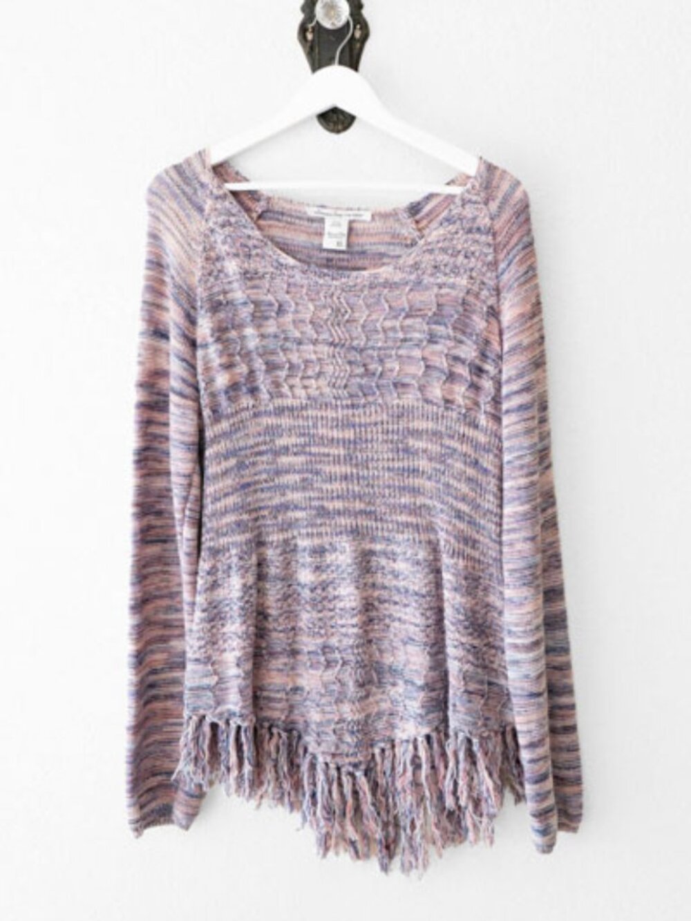 American Rag Fringe Sweater Boho Knit Asymmetrical Hem XL Festival